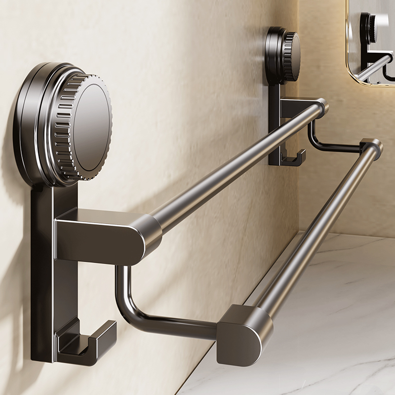 毛巾架卫生间免打孔吸盘式墙上毛巾架子浴室置物架厕所晾毛巾挂杆