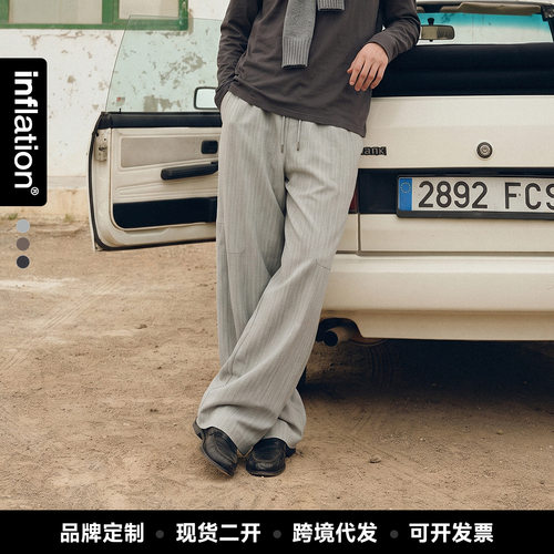 inflation男装|老钱斜纹肌理休闲长裤秋季复古中性宽松垂感裤装