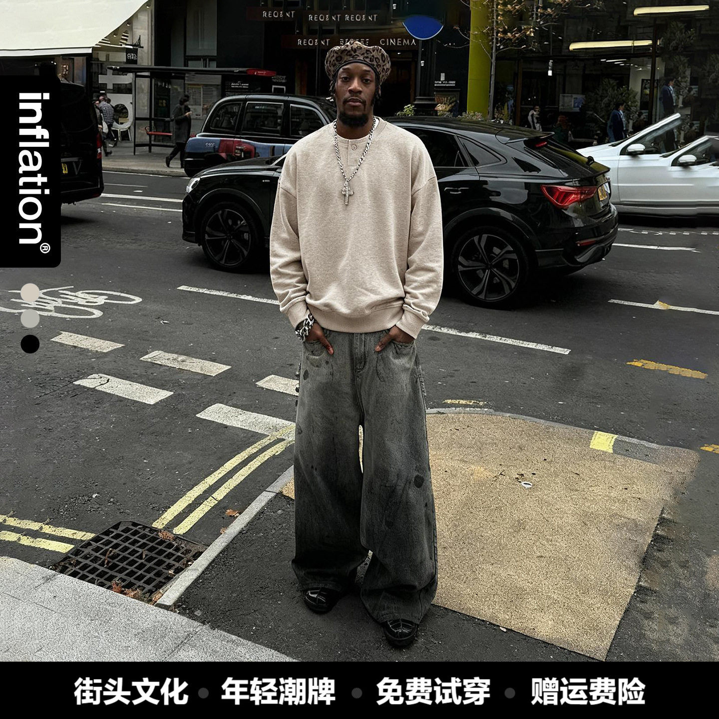 inflation男装|FOG亨利领卫衣春季boxy宽松高街纯色保暖男式上衣