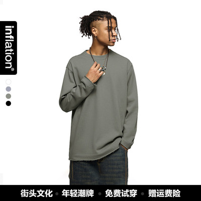 inflation男装|370g毛边半螺纹领卫衣春季新品街头潮牌宽松上衣男