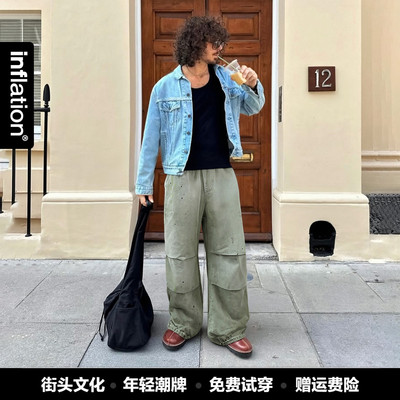 inflation男装|泼墨洗水伞兵裤春夏季街头全棉宽松束脚工装休闲裤