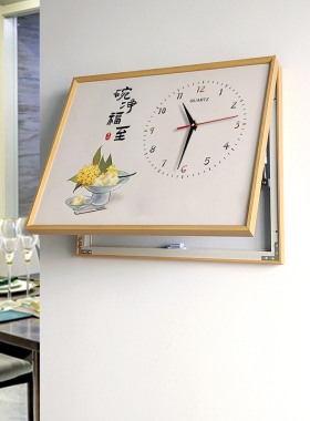 新中式电表箱装饰画 画三餐四季饭厅带钟表挂钟配电箱遮挡电闸箱