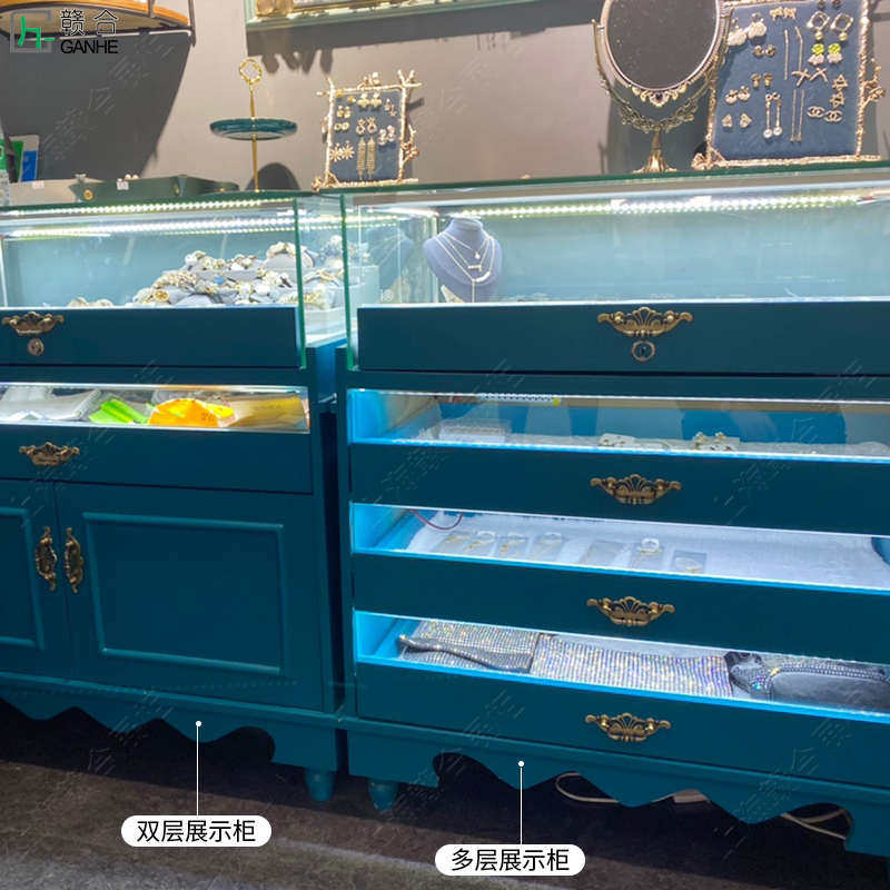 欧式玻璃柜子珠宝柜台皮带首饰岛展柜中柜柜品银柜台烤漆展示柜饰