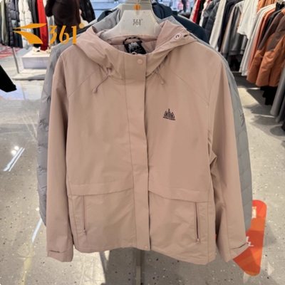 361度女户外风衣外套连帽绒里保暖冲锋上衣26春季新品562613602S