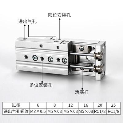HLS直线带导轨气动滑台气缸MXS6/8/12/16/20/25-10/30/40/50/100