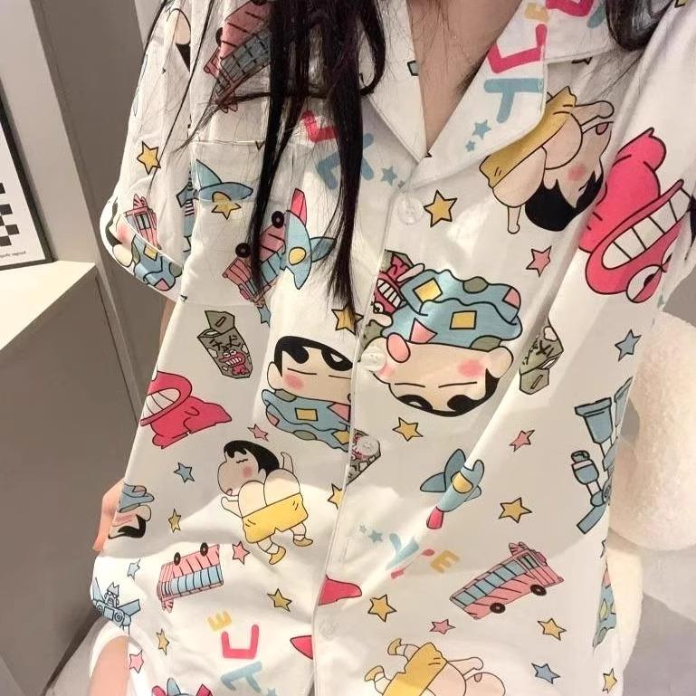 蜡笔小新睡衣女款2025新款夏季短袖卡通可爱学生家居服套装可外穿