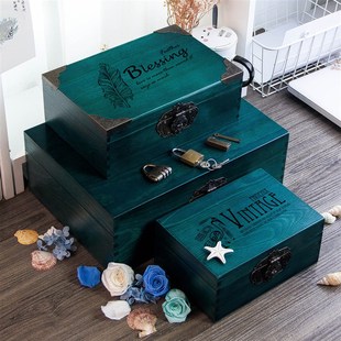 实木箱复古小木箱储物箱收纳x盒长方形带锁木箱子小木盒木质盒子