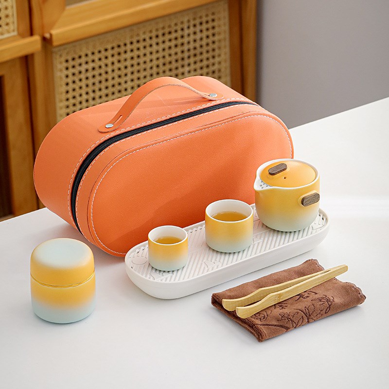 渐变旅行茶具小套装便携式快客y杯一人二杯出差户外露营泡茶随行