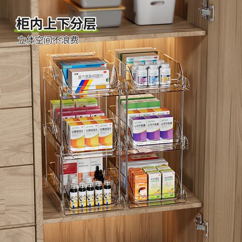 药箱收纳盒常备急救药物整理抽屉式家用大容量柜内W药品分层置物