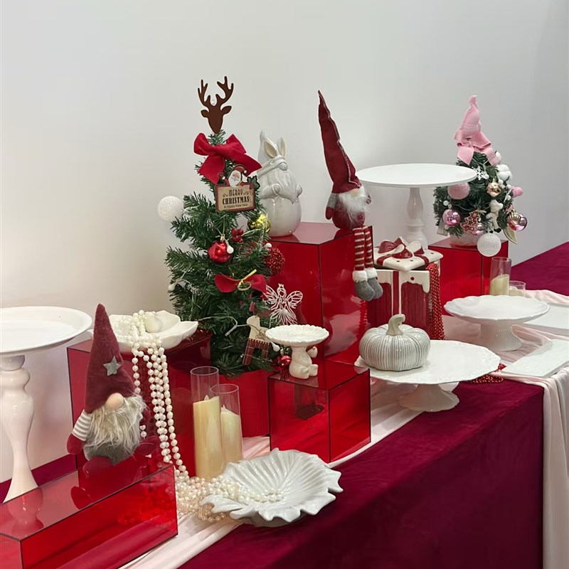 红色亚克力甜品台l情人节开业圣诞妇女节展示架摆台蛋糕架甜品盘