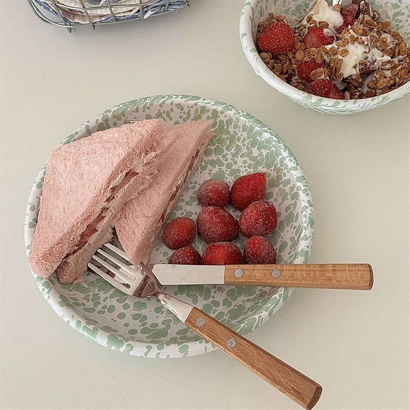 老麦 ins泼墨搪瓷复古露营水果F盘早餐盘烤盘酸奶碗咖啡杯水杯,餐饮具,盘,淘宝优惠券,粉丝福利购,淘宝优惠卷