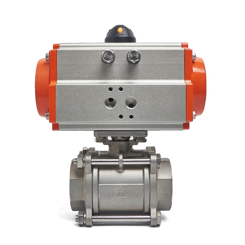 Q611F-16P气动30n4不锈钢三片式丝口扣球阀DN15 20 25 32 40 50 6