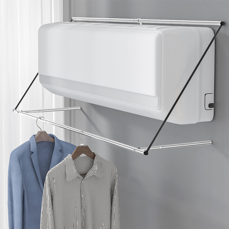 空调出风口晾衣架晒衣架免打孔伸B缩室内晾衣杆凉衣神器可折叠家