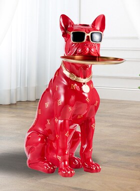 创意法斗狗大摆件客厅收纳托盘存E钱罐乔迀迎宾新居玄关家居饰品