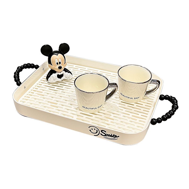 奶油风茶盘家用轻奢长方形盘子餐盘E客厅茶几水果盘沥水托盘收纳