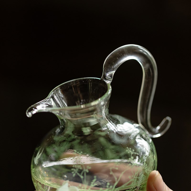 无落手绘蔓栖h玻璃若初公道杯带把高硼硅透明分茶器小清新茶具茶