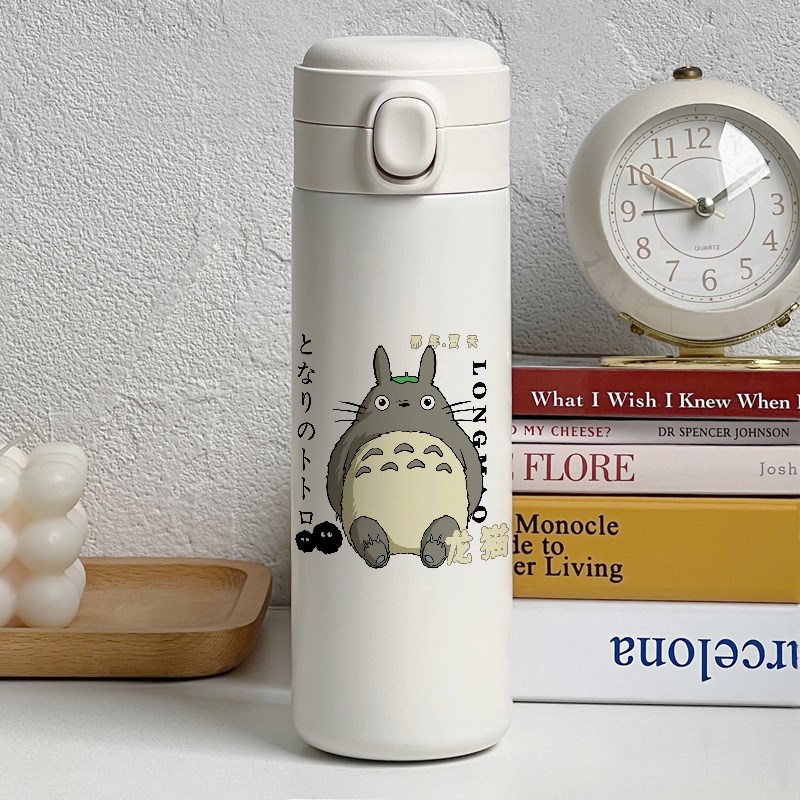 2023冬季新款同人手绘龙猫保温杯小清新可爱304不锈钢水.杯ins风