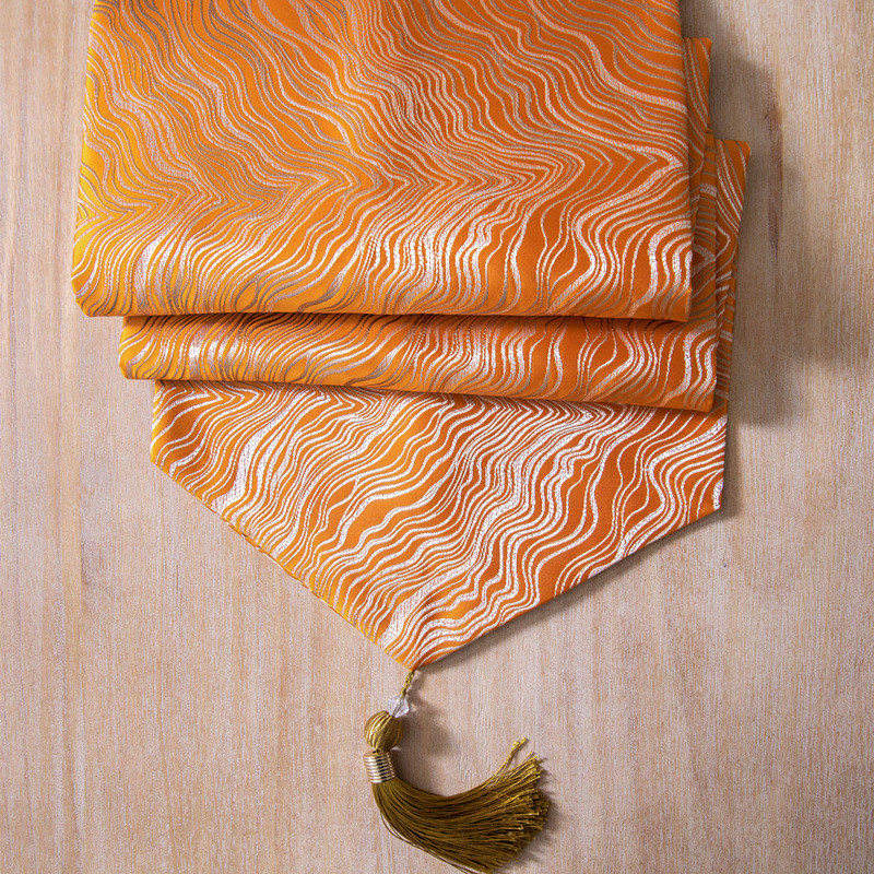 橙色黄色轻c奢风桌旗 餐桌长条布装饰布艺美式欧式法式电视柜台布