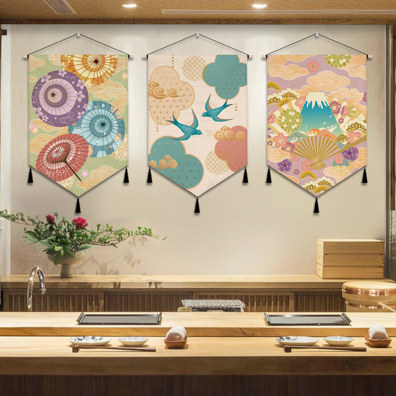 日式和风布艺挂画日料和风v店酒屋挂毯客厅沙发背景墙布装饰挂布图片