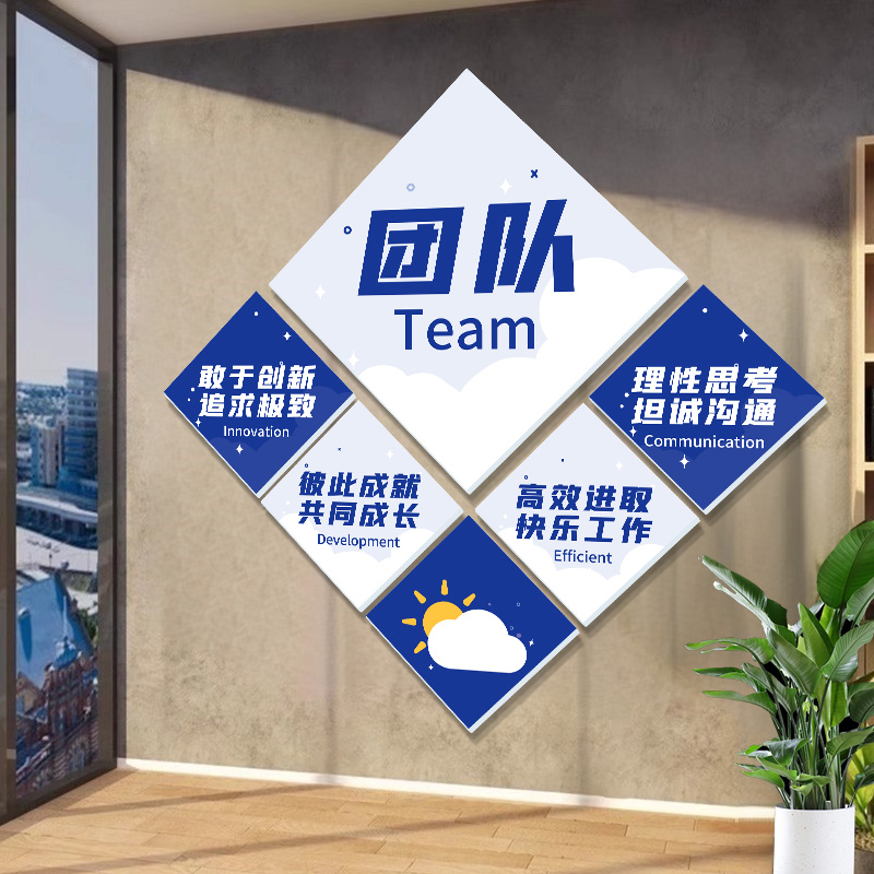 公司企业文化墙团队员工励志w标语墙贴画办公室氛围布置墙面装饰