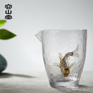 锤纹描金加厚浮雕耐热大分茶器功Z夫茶具配 容山堂玻璃公道杯日式