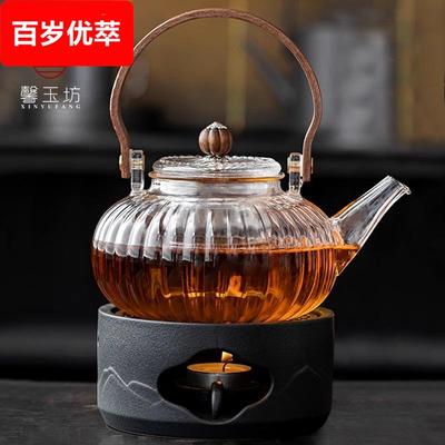 轻奢玻璃煮茶壶套装可明火蜡烛加热酒店餐厅中式温茶炉提梁壶泡茶