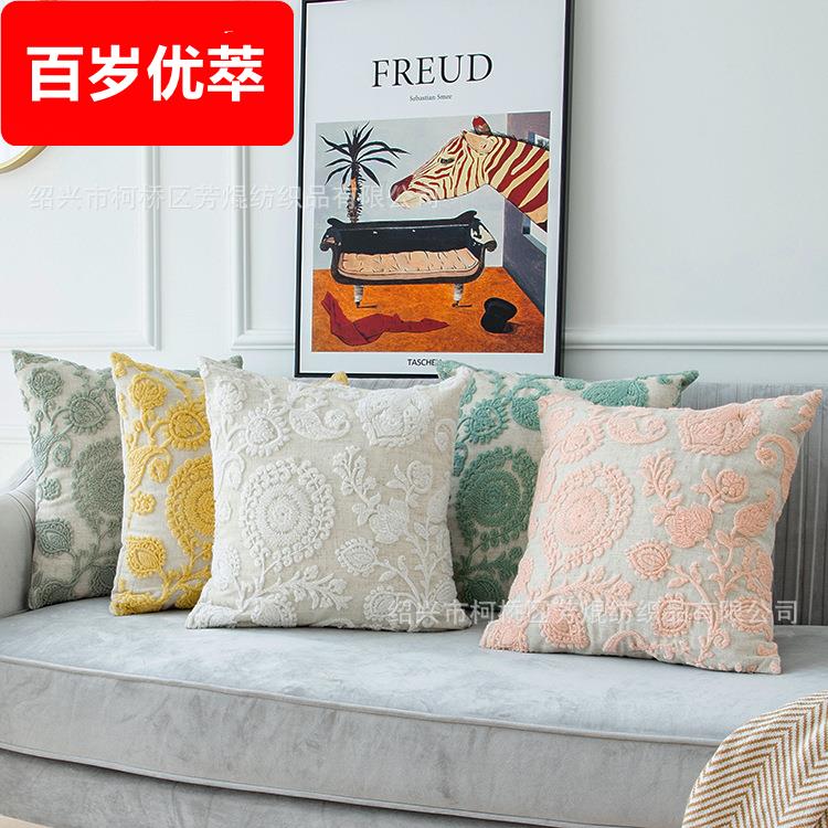厂家直销北欧简约时尚抱枕涤麻空气立体绣花靠网红抱枕套不含芯
