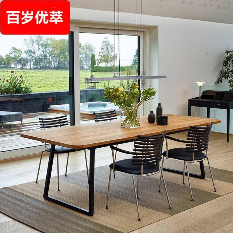 简约现代铁艺实木家用餐桌椅 长方形桌子咖啡厅西餐厅餐桌椅组合