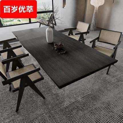 原木黑色实木大板桌亚克力悬浮餐桌创意自然边家用民宿泡茶桌茶台