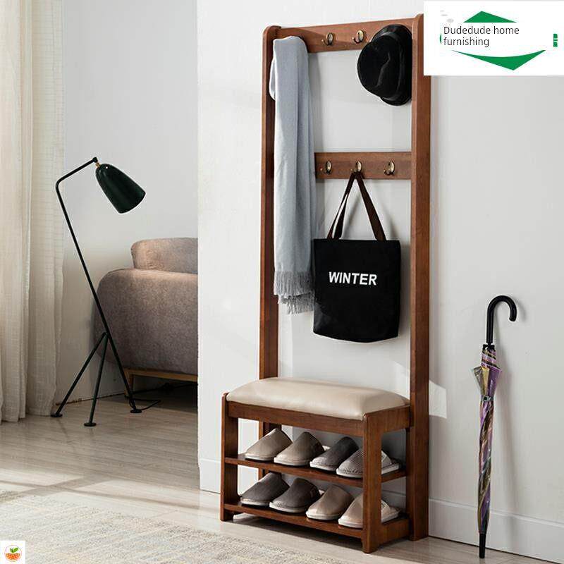 实木换鞋凳与衣架一体组合落地门厅衣帽架鞋架简易多功能换鞋凳