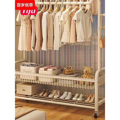 衣帽架落地衣架卧室内家用晾衣架简易衣服收纳置物架双杆挂衣架子