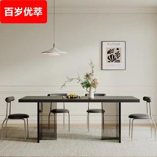 下挂德利丰岩板餐桌亚克力小户型加厚悬浮纯白色极简轻奢家用饭桌
