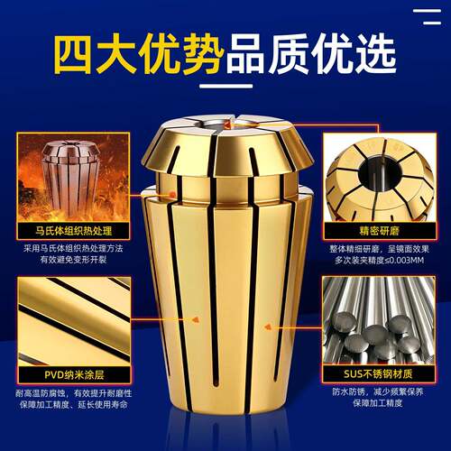 O径ZOER1金色PV1涂层刀柄夹头ER20雕刻机夹头DER32孔涂层款-E防腐