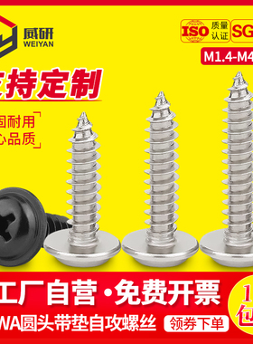圆头带垫自攻螺丝PWA十字盘头v带垫自攻尖尾螺丝M1.4M2-M4电子螺