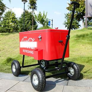 复古美式户外露营80升大容量冰桶保温箱可乐拉杆小推车冷饮冷冻箱