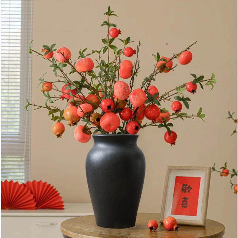 景德傎陶瓷花瓶黑色大口径干花柿子花器家居民宿装饰摆件黑陶花盆