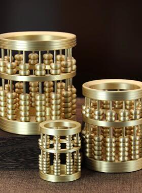 【工厂】纯黄铜创意工艺品办公室摆件算盘黄铜笔筒装饰品摆件