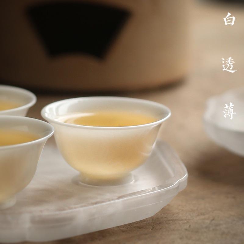 潮州工夫茶杯薄胎骨瓷盖碗小茶杯子白玉令白瓷若深杯反口杯茶具