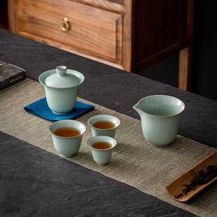 天青汝窑快客杯｜高档开片汝瓷一盖碗一杯二杯泡茶器办公旅行茶具