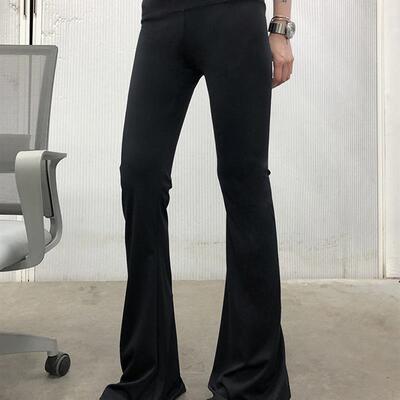 美伢FUZZYKON黑色大弹力显瘦塑型外穿运动喇叭裤 高个子/小个子