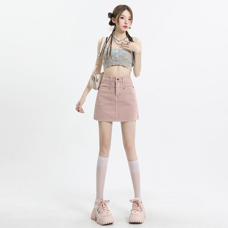 PVJ粉红牛仔短裙女高腰2025年新款裤裙春夏显瘦a字裙设计感半身裙