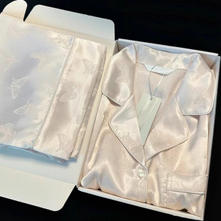 真丝睡衣女夏蝴蝶长袖 套装 高级感100%桑蚕丝秋季 家居服送人礼盒装