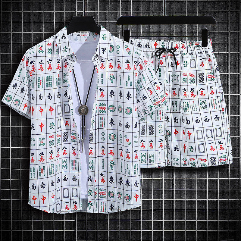花衬衫男士沙滩两件套装打战袍潮流海边度假衬衣,男装,休闲运动套装,淘宝优惠券,粉丝福利购,淘宝优惠卷