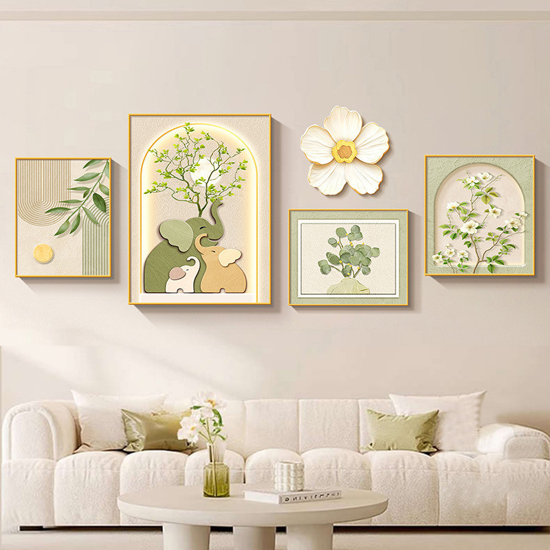 现代简约清新组合客厅装饰画奶油风沙发背景墙挂画高级感餐厅壁画