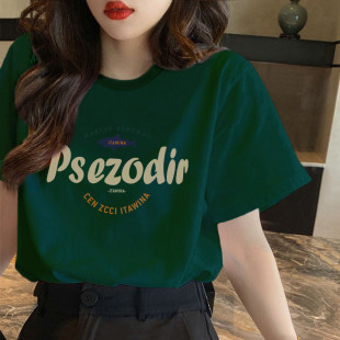 ins潮减龄夏日多巴胺穿搭 新品 美式 复古T恤短袖 女纯棉oversize大码