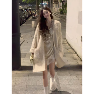 针织外套女装 高货速发慵懒风宽松显瘦镂空中长款 早春韩系氛围感外