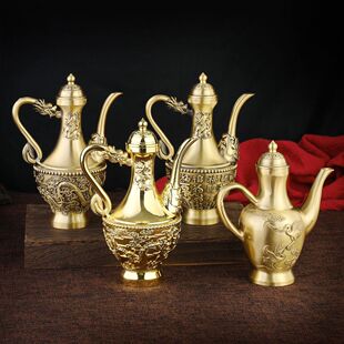 黄铜龙凤呈祥酒壶铜工艺品摆件纯铜餐厅酒壶宴会家居婚庆大小铜器
