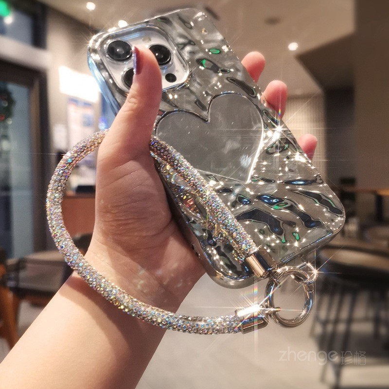 满钻手机挂绳女款ins轻奢小香风短款手提挂手腕闪钻金属夹片结实