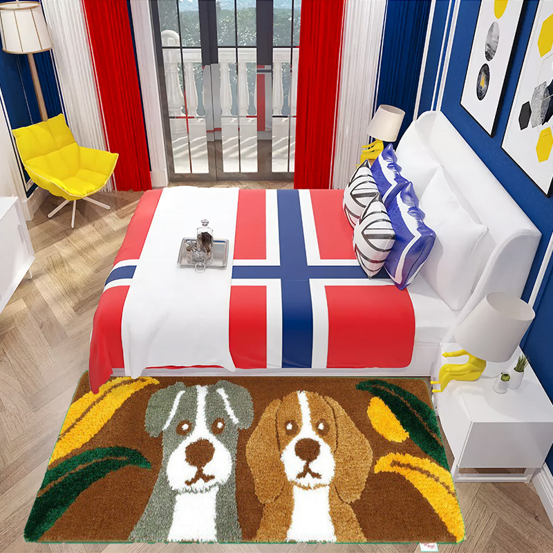 客厅地毯可爱卡通隔植绒地毯卧室加厚加密小狗凉垫沙发吸水茶几毯