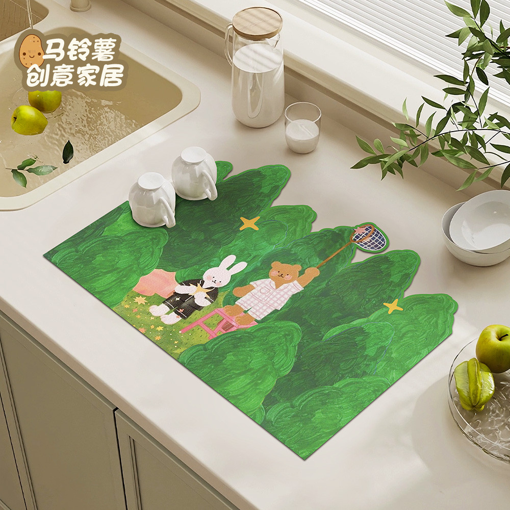 厨房台面沥水垫隔热耐高温餐桌垫洗手池洗漱台吸水垫硅藻泥吧台垫